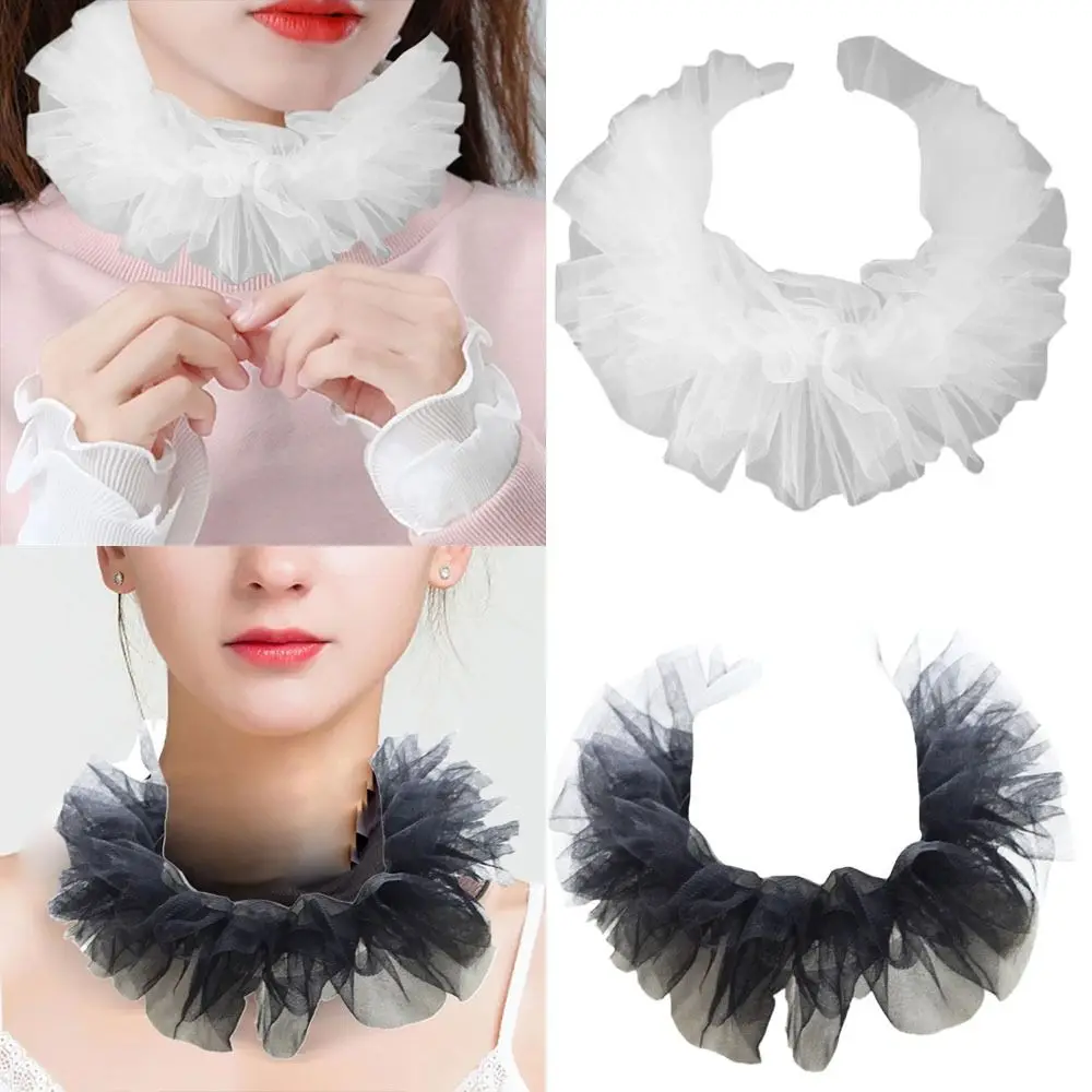 

Cosplay Choker Tulle Fluffy Ruffled Fake Collar Retro Webbing Decorative Clown Silky Satin Collar Costume Accessories