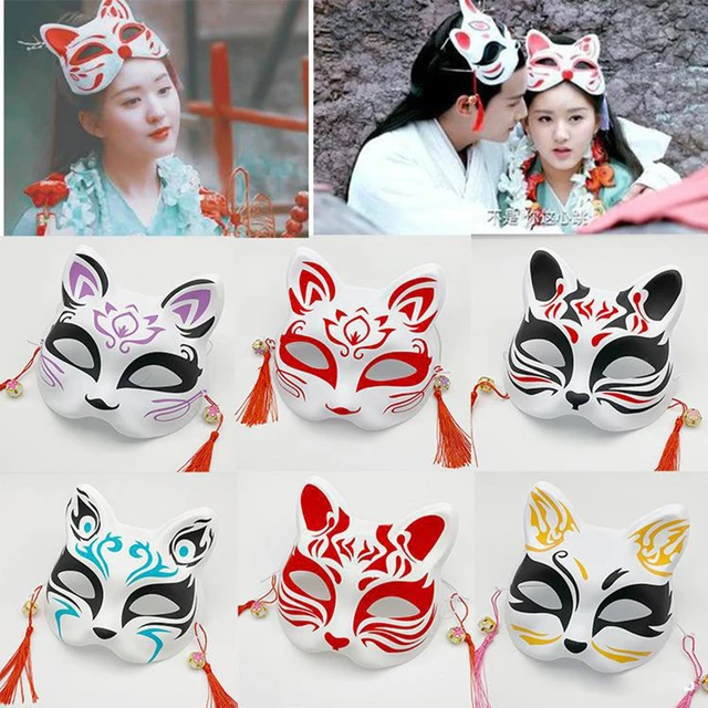Pink Cherry Blossoms Fox Masks Anime Cosplay Japanese Half Face Cat Mask  Masquerade Festival Kabuki Kitsune Masks Party Props - AliExpress