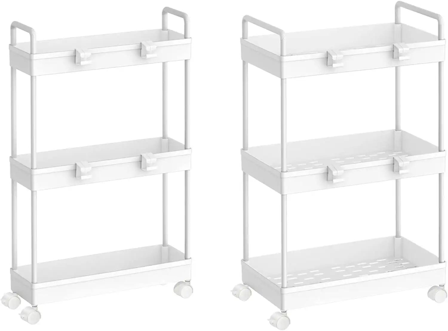 

2 Pack 3 Tier Slim 15.4" Storage Kitchen Cart, Shelving Unit Rolling Rack with Wheels, White