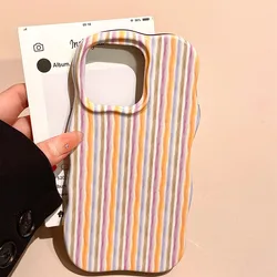 Elegant Glossy Double Color Stripes Ultra - Thin Shockproof Phone Case - iPhone 15 (Colorful)
