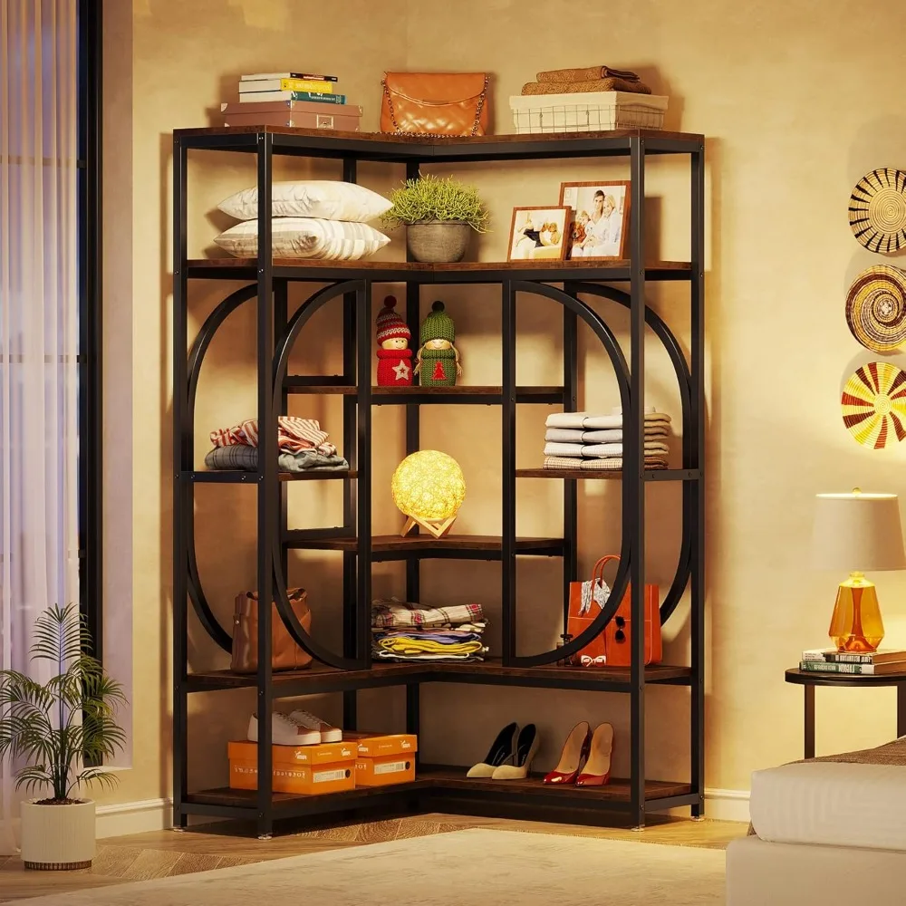 7-Shelf Corner Bookshelf, Large Modern Corner Bookcase, Tall L-Shaped Corner Shelf Stand Display Rack with Storage 3