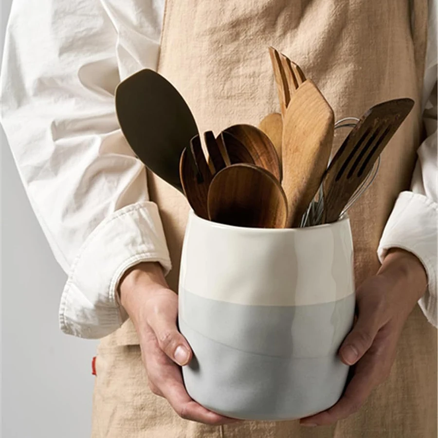 Ceramic Kitchen Utensils Holder for Countertop Ceramic Flatware Storage Organizer Kitchenware Tool Forks Spoons Storage Jar 4