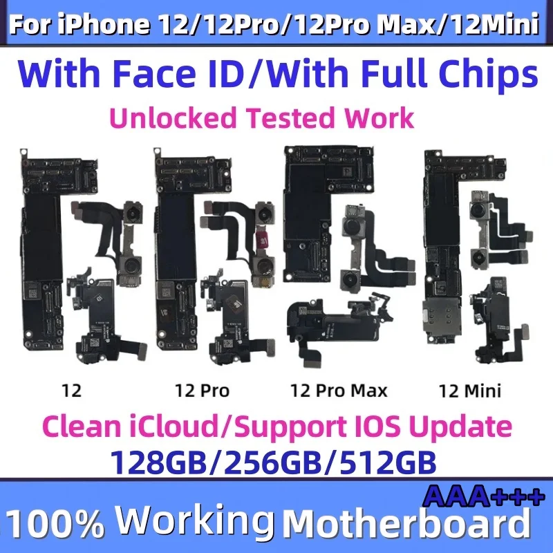 iPhone Motherboard Mobile Motherboard Fully Tested Unlocked For iPhone 12 mini motherboard Update Clean iCloud Mainboard with Face ID For iphone 12 Promax Logic board