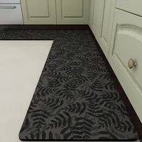 Kitchen Carpet Anti-slip Oil-proof Waterproof Floor Mat Leaf Texture PVC Leather Rug Solid Color Home Decoration Long Size Mats 1