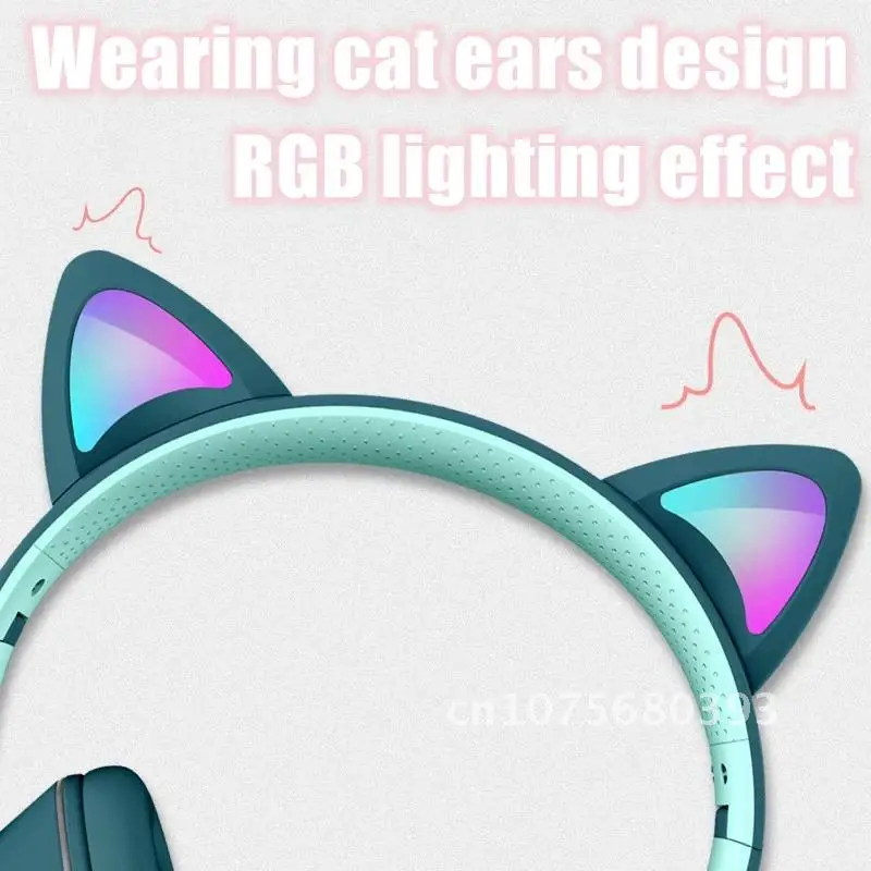 

Wired Cat Ear Gaming Headset With Virtual 7.1 Pluggable Noise Reduction dual Microphone RGB lighting cute girl gaming Headphones