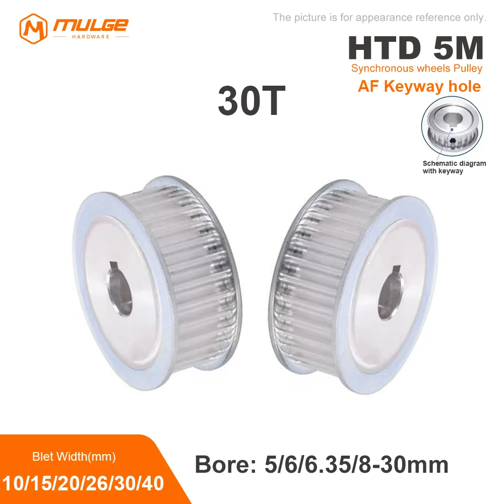

HTD5M 30Teeth Timing Pulley AF Type Keyway Bore circular hole 5/6-30mm For HTD 5M Timing Belt Width 10/15/20/26/30/40mm 5GT