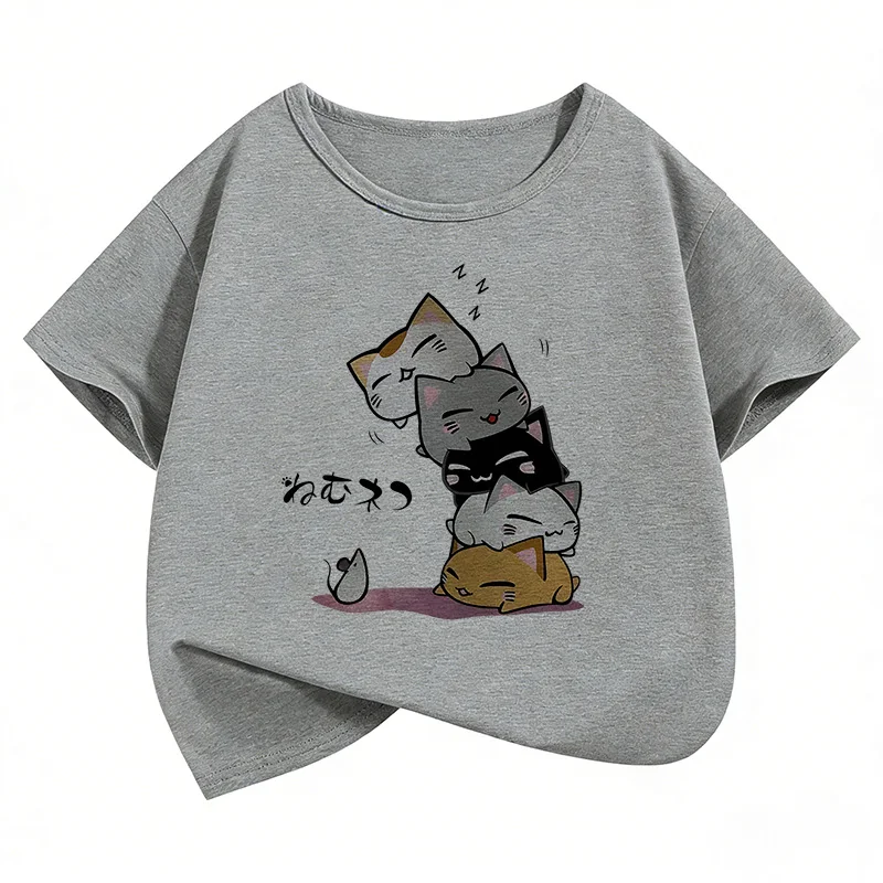 Y2K Funny Cat Graphic Kids Tshirts Summer Short Sleeve Tees Cartoon Boys Girls Clothes Kawaii Tops Children T-shirt 4