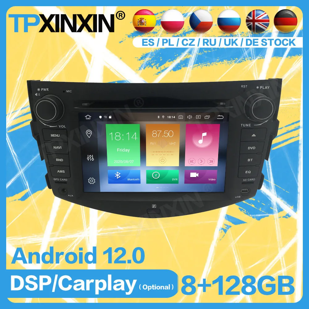 

Car Radio Stereo Bluetooth Android 12 For Toyota RAV4 2006 2007 2008 2009 2010 2011 2012 GPS Player Navi Record Audio Head Unit