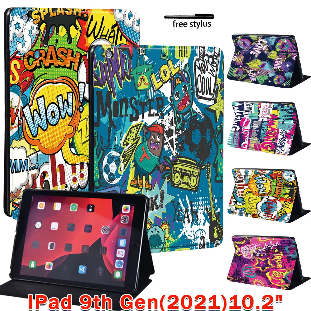 Custodia Per Apple Ipad (2021) 9 ° Generazione 10.2 Pollici Graffiti Art Pattern Custodia In Pelle Pieghevole Per Tablet Custodia Per Ipad 9