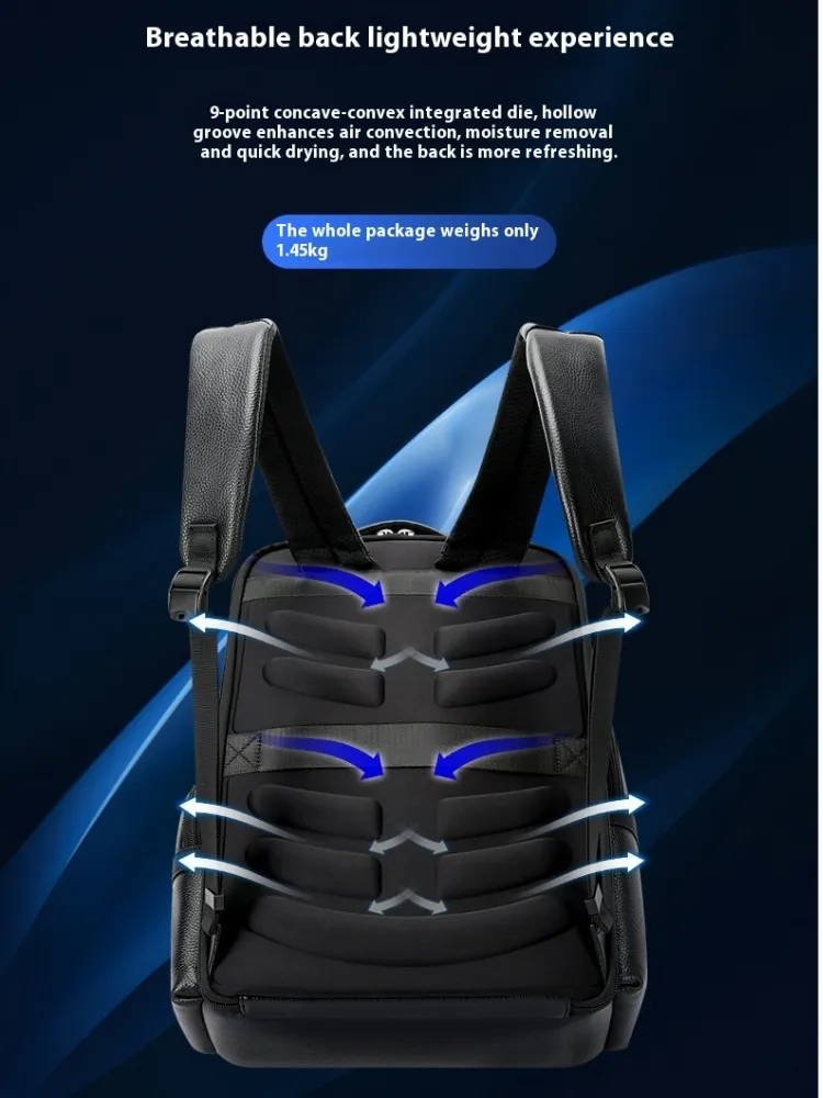 BOPAI The first layer of cowhide backpack; Business backpack; USB backpack; Travel backpack; Large capacity backpack; Multi-func 4