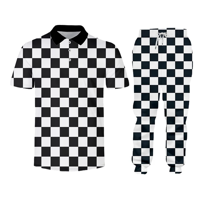 Black And White Plaid Checkerboard Casual Streetwear Sweatshirt Pants 3d Crewneck Hoodie Pullovers Men/Women Tracksuit Oversized 3