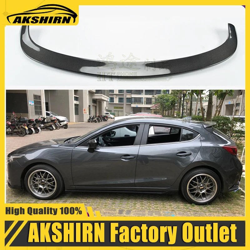 For Mazda 3 Hatchback Real Carbon Fiber Car Spoiler Wing Car Rear Window Rear Lip Middle Tail