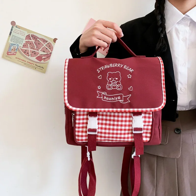 

Японские школьные ранцы Jk в стиле преппи Y2k, милые сумки через плечо для подростков, рюкзаки с вышитыми надписями и медведем для женщин