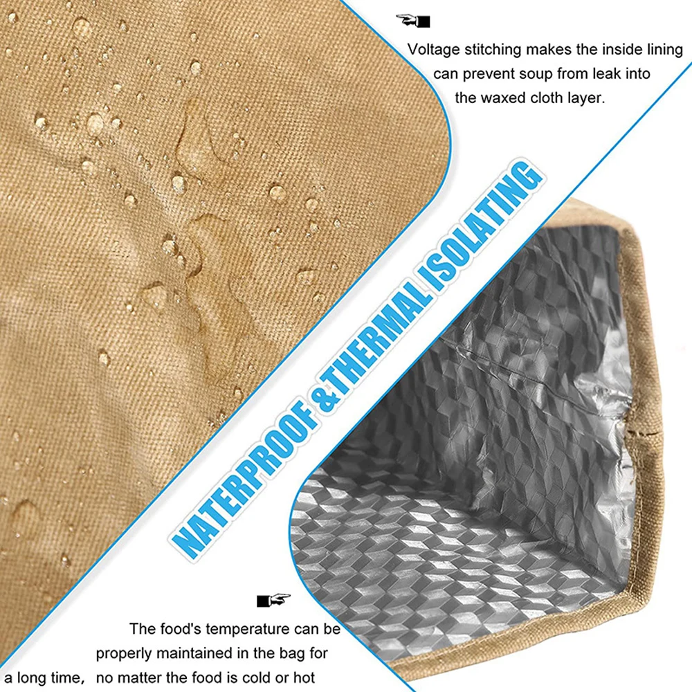 Waterproof Stainproof Reusable Aluminum Foil Ice Bag Lunch Warmer Outdoor 8A Oil Wax Canvas