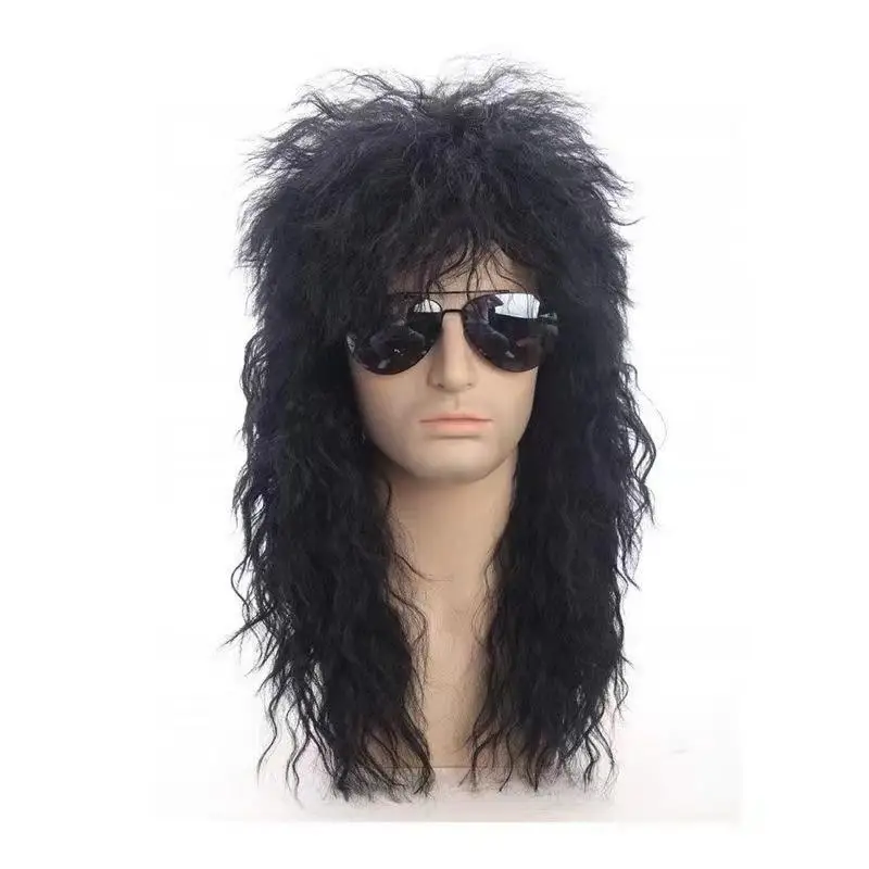 Herren-Vokuhila-Perücke, langes lockiges Haar, Kuss-Perücke, 80er-Jahre-Rocker, synthetische Perücken für Männer, Halloween, Cosplay, DIY, Rollenspiel, Kostüm-Perücke – Detail 1