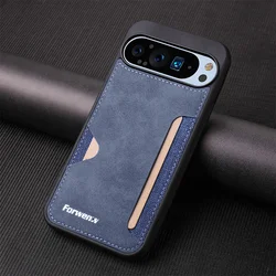 Vintage Leather Card Holder Wallet Phone Case - Retro Design - Google Pixel 10 (Blue)
