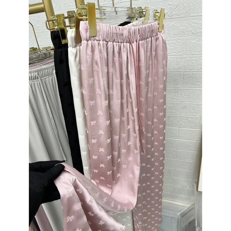 Acetate Satin Ice Silk Wide-leg Pants Summer High-waisted Loose Slim Design Straight-leg Cool Trousers Casual Pants for Women