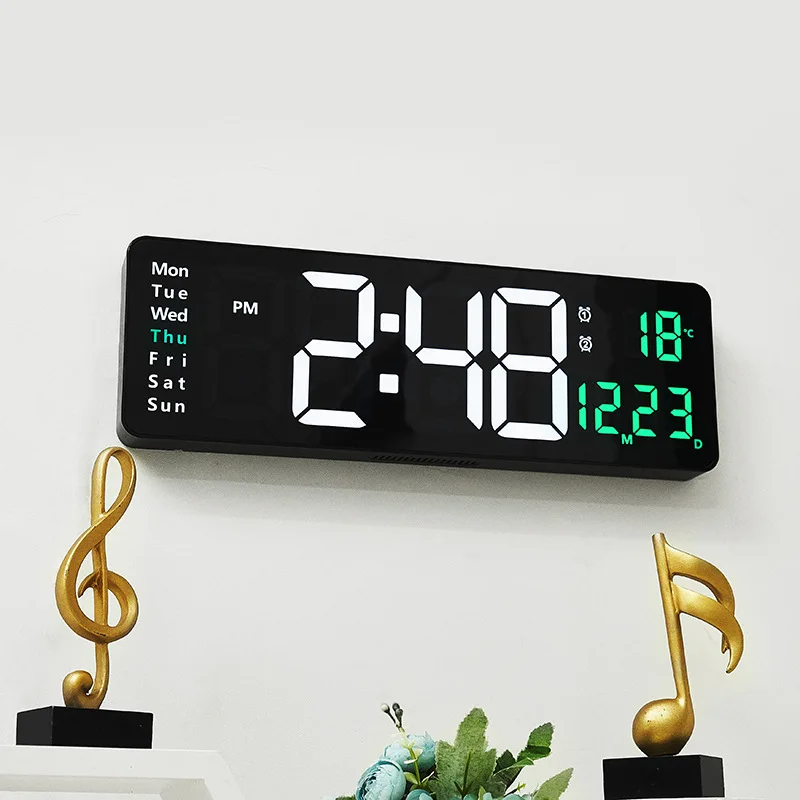 Reloj de pared Digital grande, dispositivo electrónico con fecha de  temperatura, retroiluminación, Control remoto, pantalla grande
