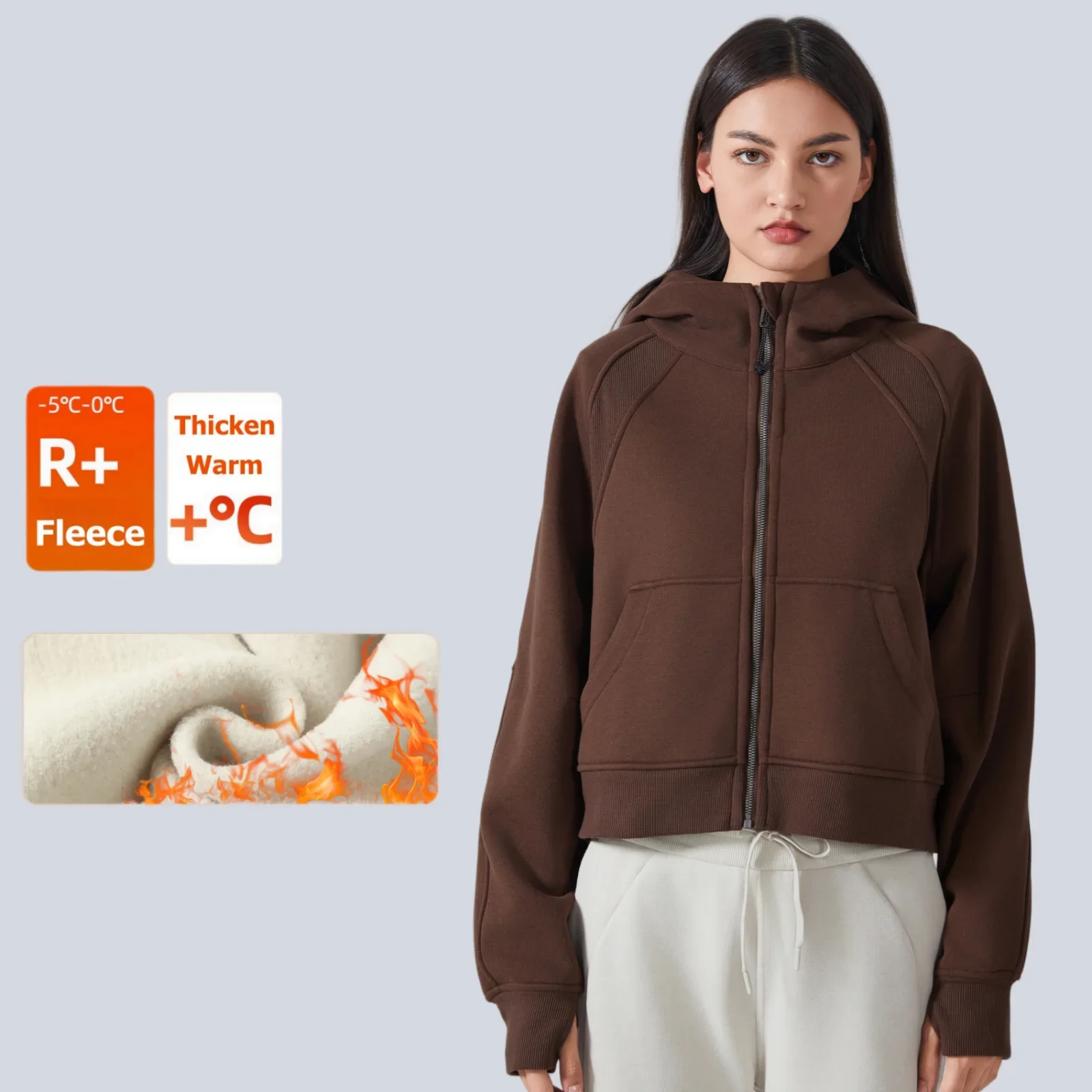 Full-Zip Hoodies Women Winter Clothes Fleece Warm Sweatshirt Sports Coat Jacket Fashion Loose Casual Yoga Top Streetwear