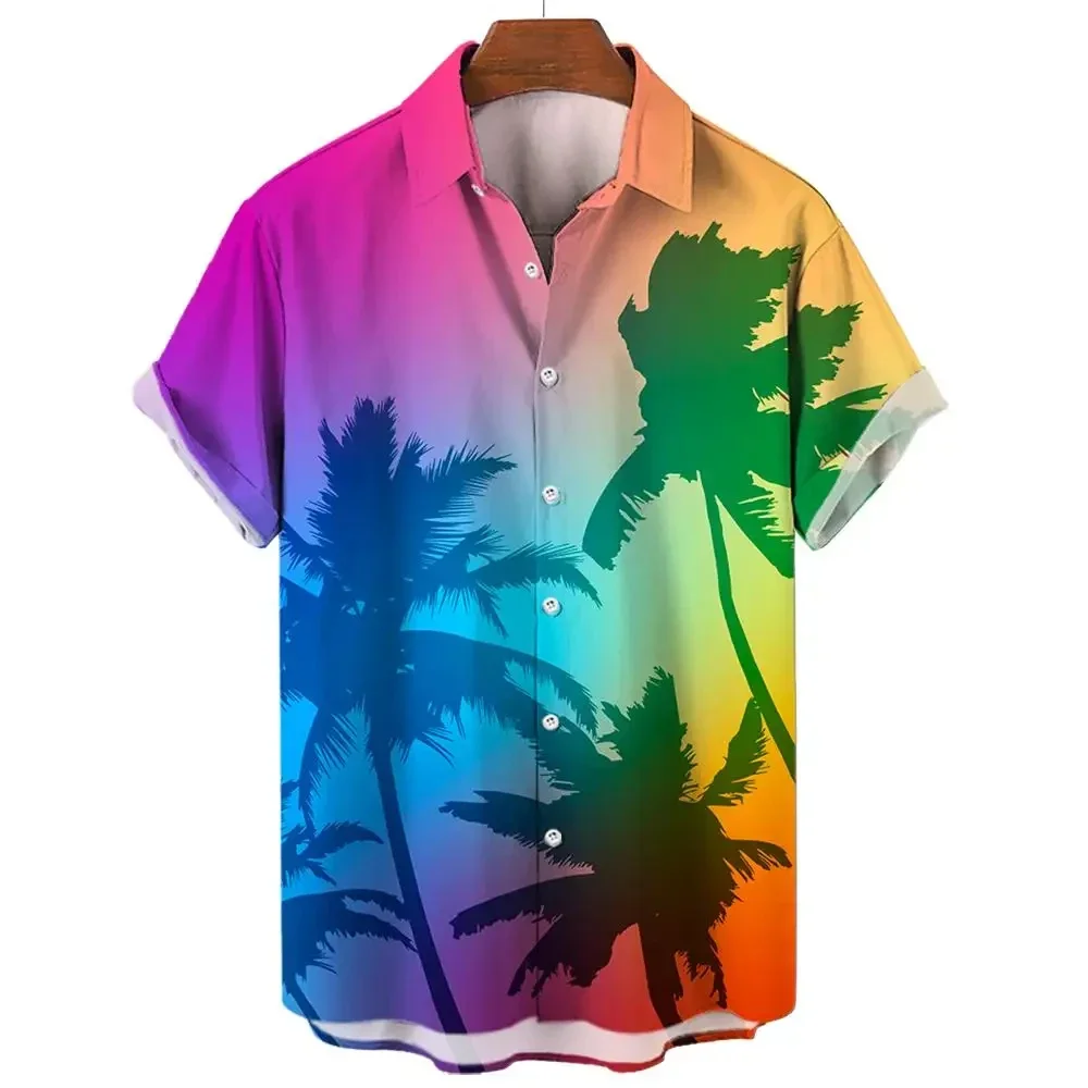

Hawaiian Shirt Summer Men's Lapel Shirt Gradient Pattern Men's Street Loose Short Sleeve Button Collar Casual Men's Shirt