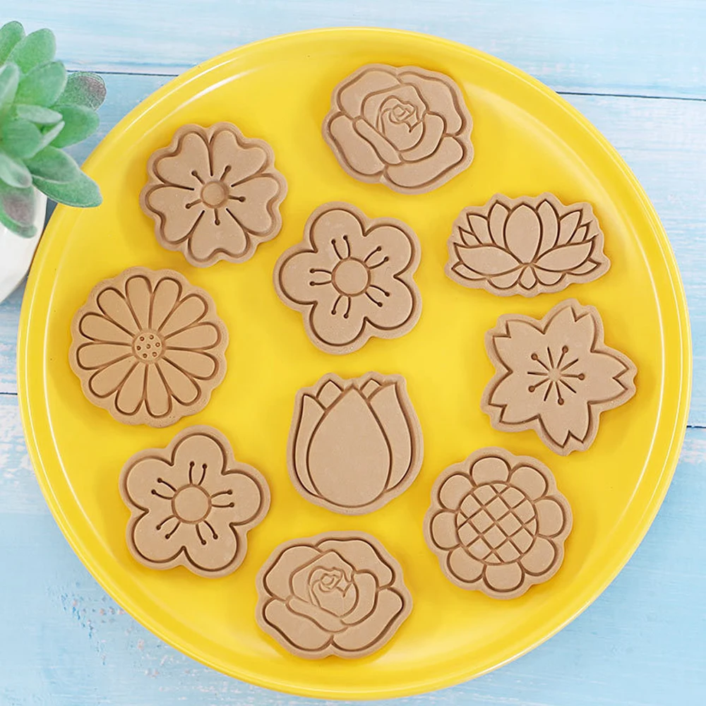Description Picture 2 of item8Pcs/Set Cookie Cutters Plastic 3D Flower Shape Cartoon Pressable Biscuit Mold Cookie Stamp Kitchen Baking Pastry Sugarcraft
