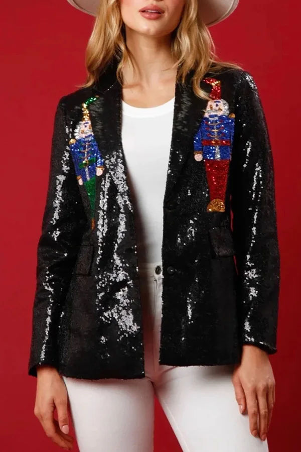 

Contrasting Sparkly sequin casual coat High Street women's long-sleeved single-breasted coat Fashion suit Fall Jacket