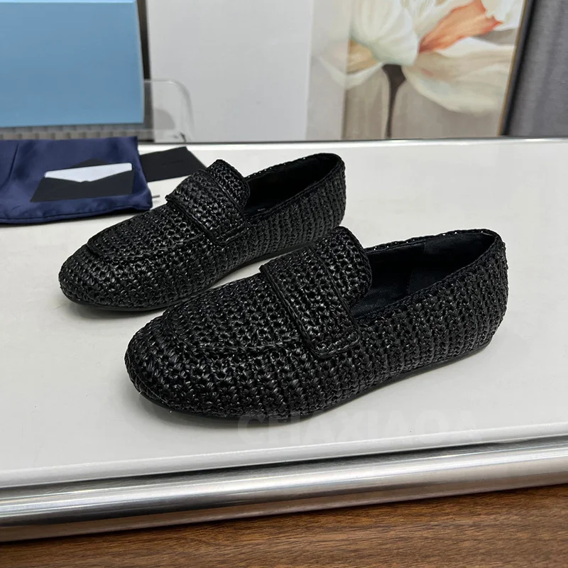 

Ladies Flat Shoes Summer 2024 New Style Round Toe Grass Woven Shoe Upper Female Flat Shoes Concise Versatile Loafers