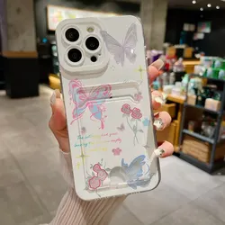 Pink Heart Flower Card Case - Stylish Protective Cover with Card Holder - Honor X5 Plus (Rose butterfly)