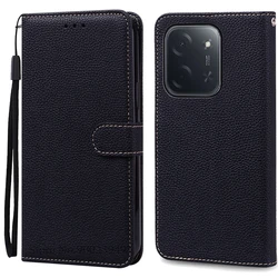 Leather Flip Wallet Cover for Poco C85 - Stylish Protective Phone Case (Black)