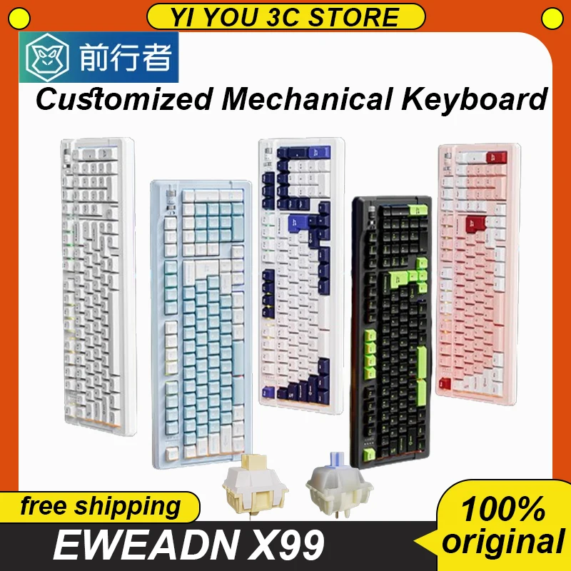 

Механическая Проводная клавиатура Eweadn X99 Yulong, три режима, 2,4 ГГц, Беспроводная Bluetooth клавиатура Hot Swap, 99/101 клавиш, персонализированная игровая клавиатура для ПК