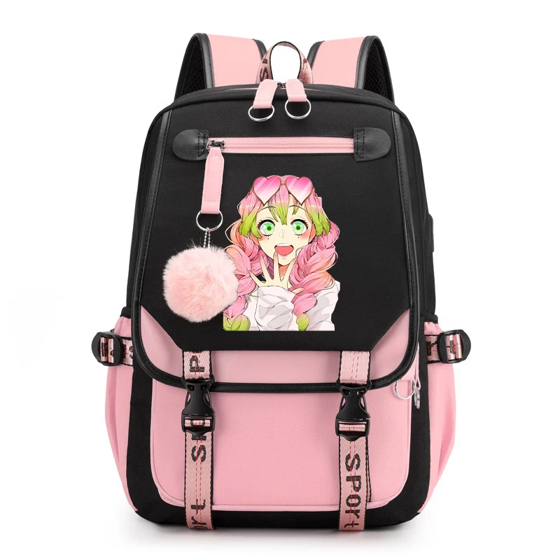 New Personality Creative Backpack Anime Kanroji Mitsuri Printing Schoolbag Friends Women Men'S Shoulder Travel Bag
