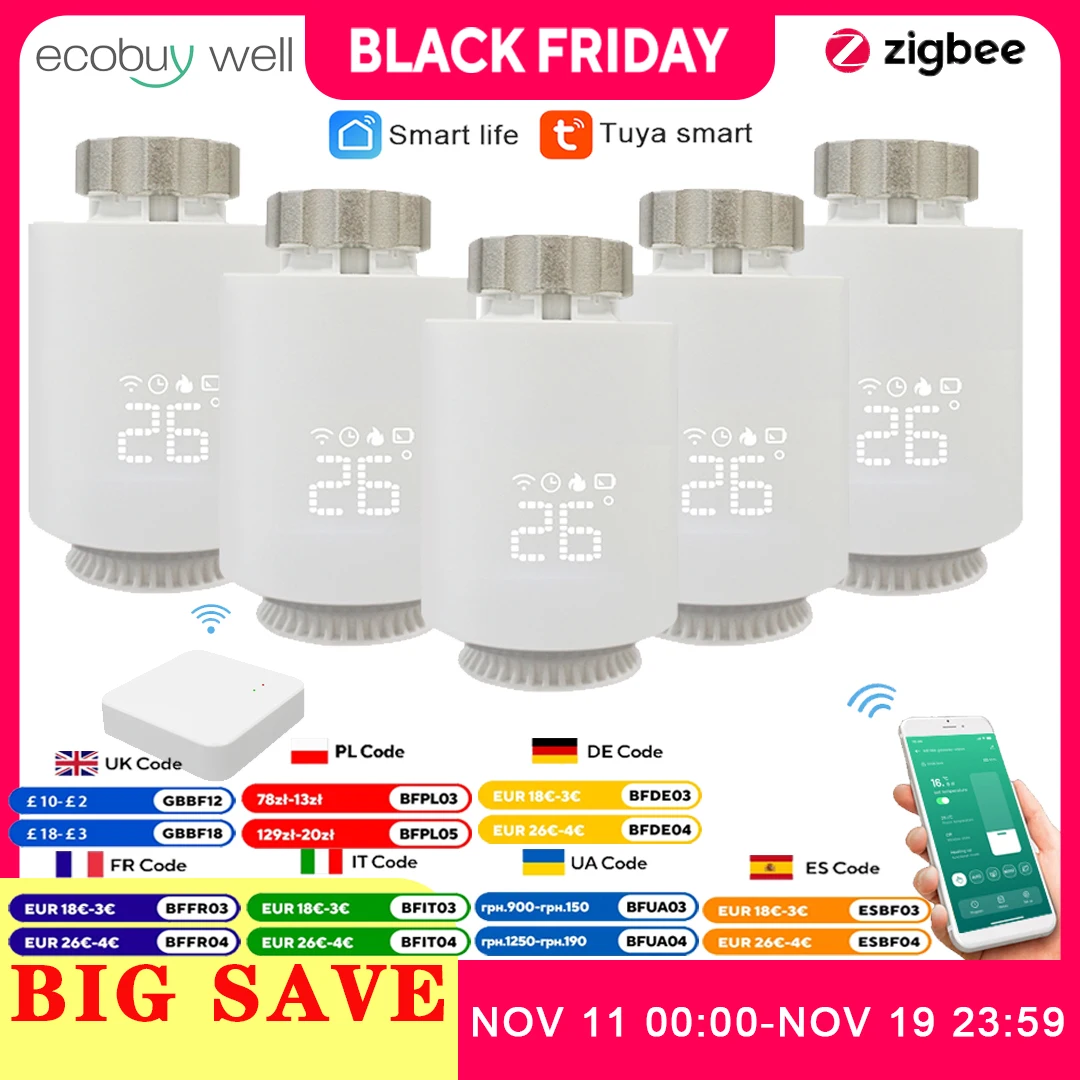 Tuya สมาร์ท ZigBee 3.0 วาล์วหม้อน้ํา Thermostatic TRV Zigbee วาล์วหม้อน้ําเทอร์โมคอนโทรลเลอร์อุณหภูมิ Alexa Google Home 1