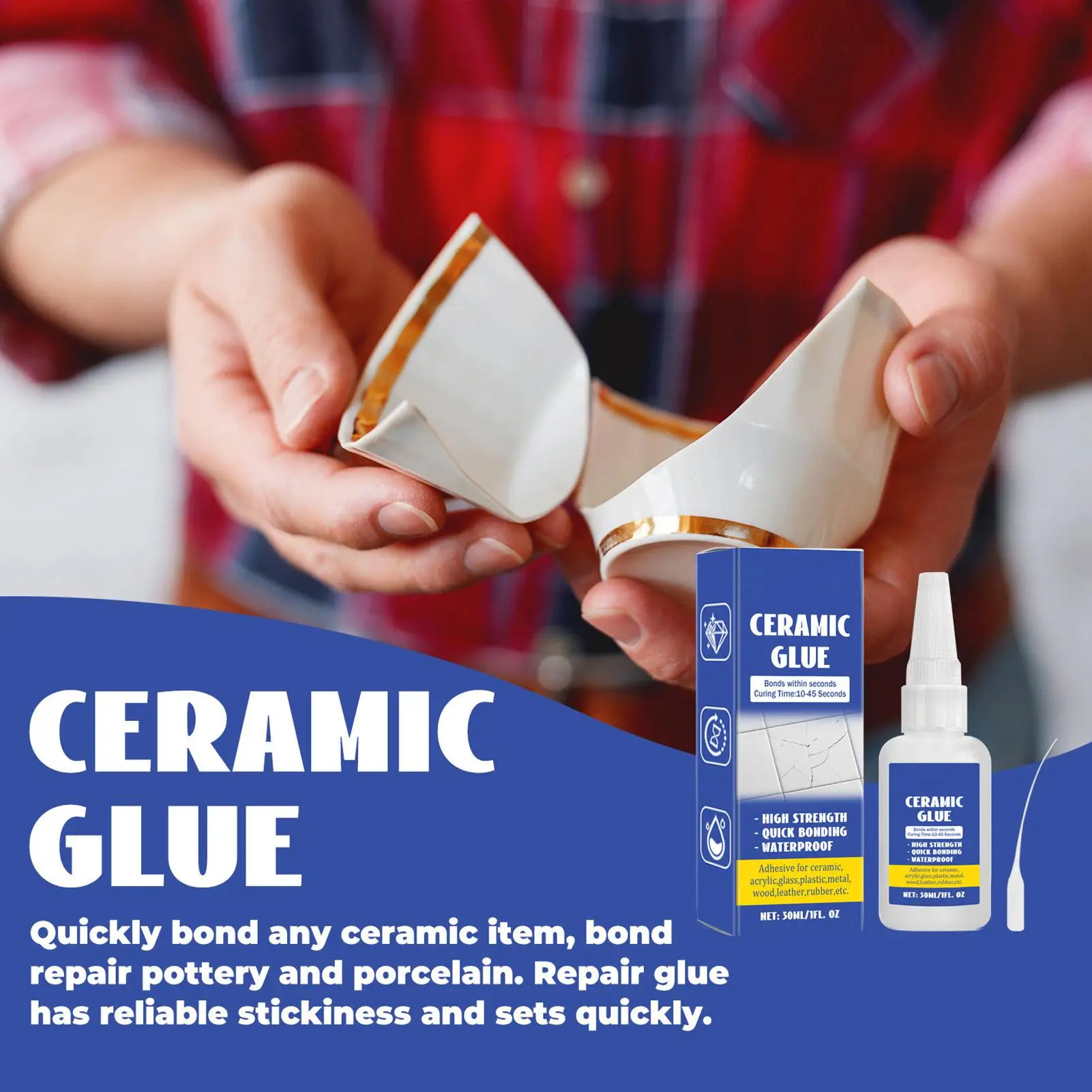 30ml Ceramic Repair Glue Ceramic Cracks Sealant Strong Glue Strong Adhesive Clear Glue For Porcelain Glass Pottery Wood Repair