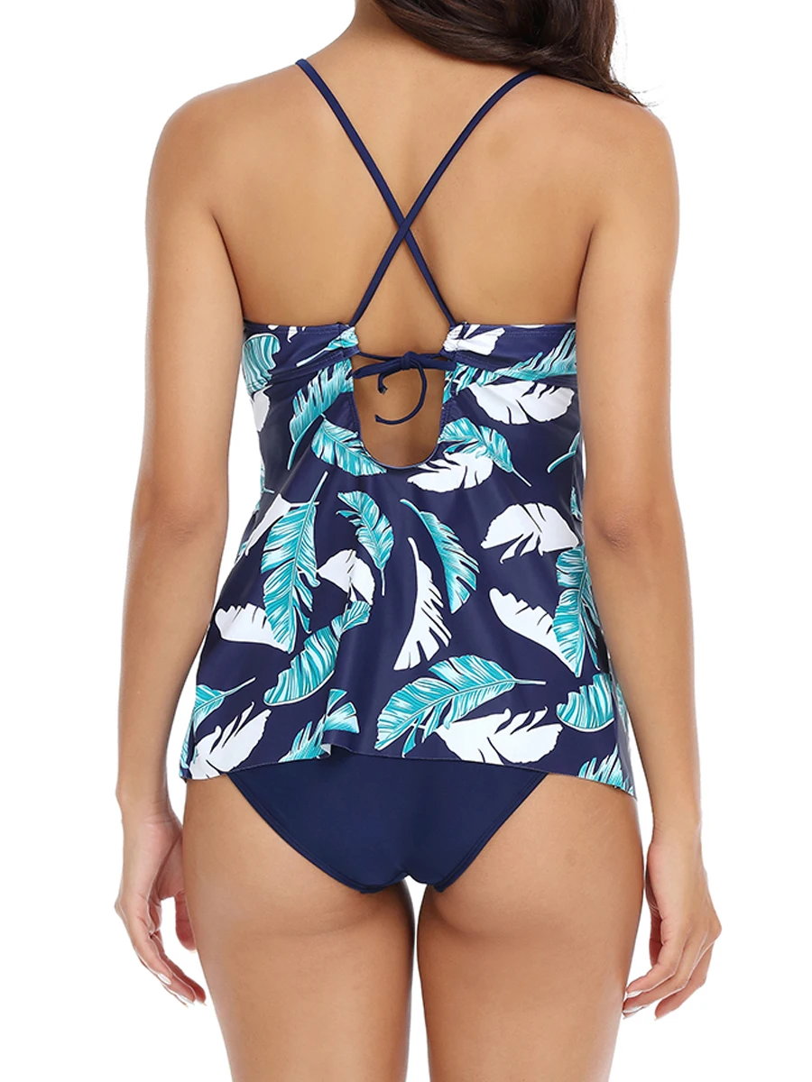 Strape Swimsuit Women Two Pieces Printed Tankini Set Padded Swimwear Female Bathers Bathing Swimming Suit Beachwear Summer