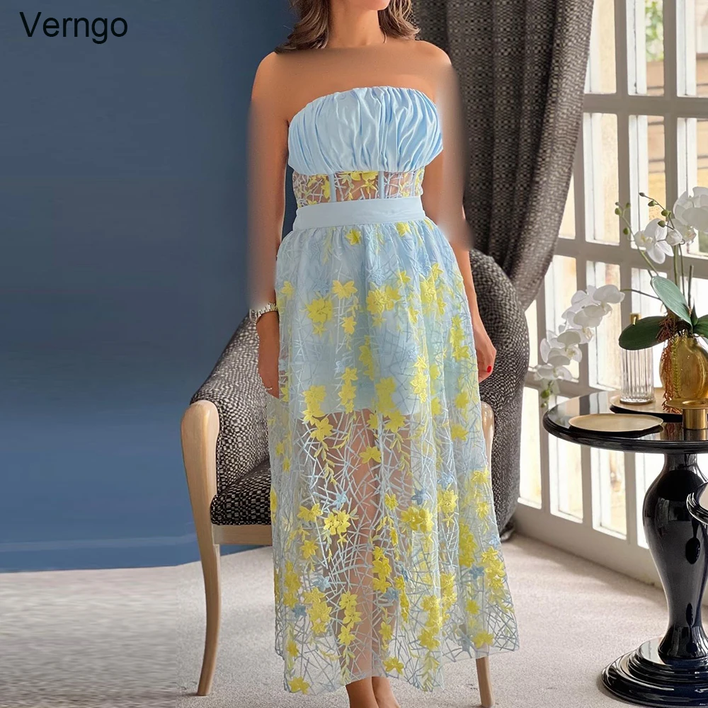 

Verngo A-line Evening Party Dress Strapless Sleeveless Satin Prom Gown Saudi Arabia Formal Occasion Dress 2024 Robe De Soirée