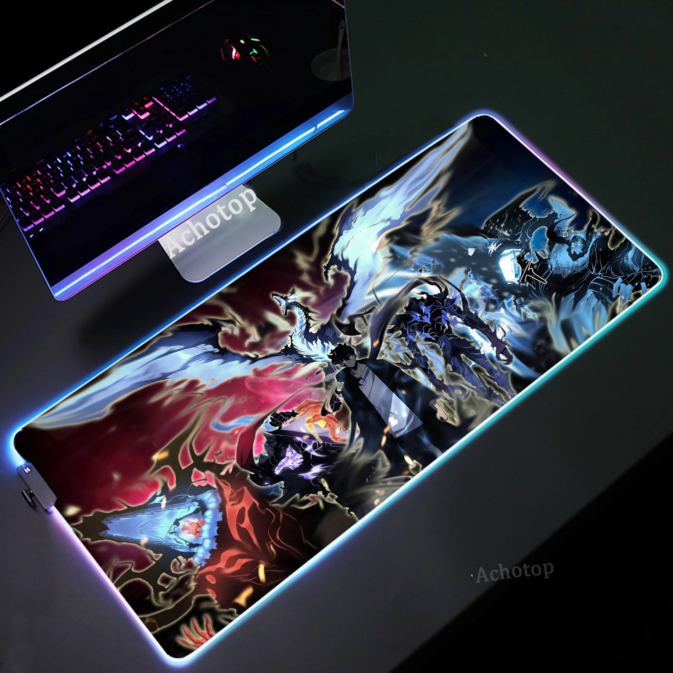 

Large Solo Leveling RGB Gamer Mousepad Gaming Mouse Pad 90x40 Locking Edge Mouse Mat Game Accessories Keyboard Pads LED Backlit