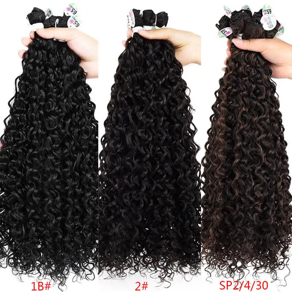 Synthetic Kinky Curly Hair Extensions Organic Long Jerry Curly Bundles Ombre Brown Fake Hair For Women Heat Resistant Wave