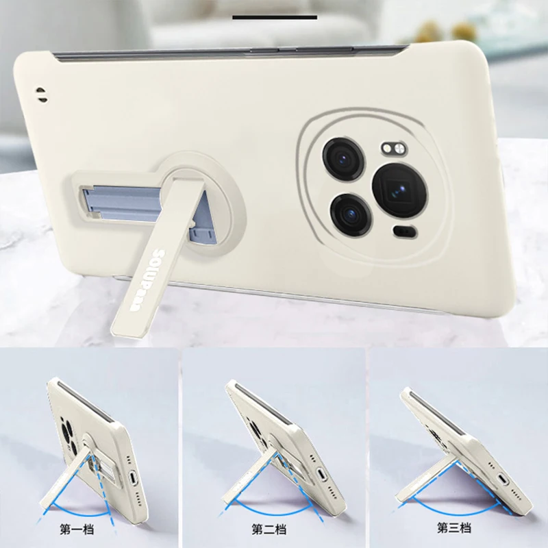 Sleek White Frameless Phone Case with Holder and Lanyard
