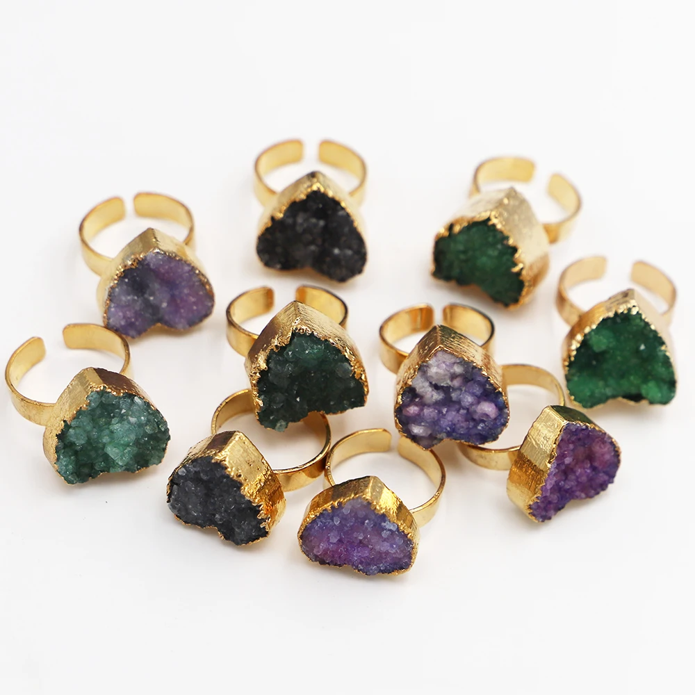 【Free Shipping】 Natural Color Agate Love Gilt Edge Ring Fashion Creative Versatile Opening Adjustable Finger Wholesale 4Pcs/Lot