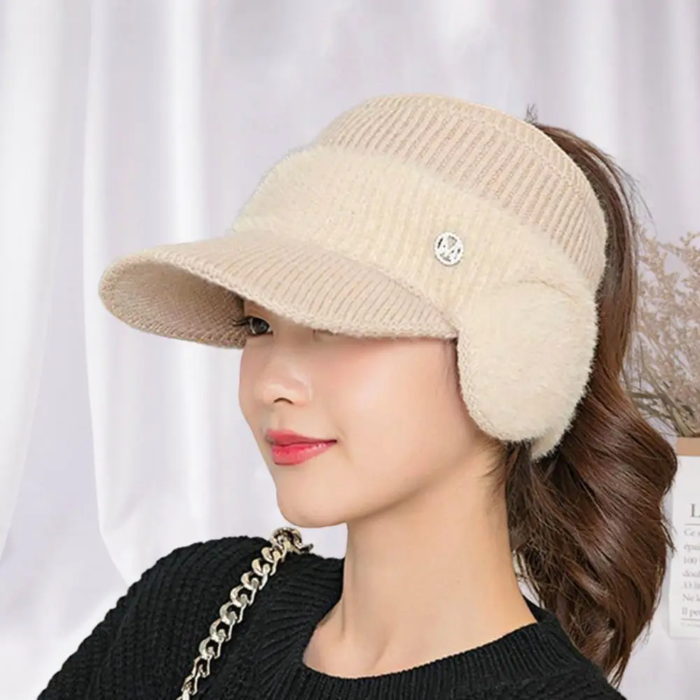 

Ponytail Hat Stretch Women Riding Hat Sun Protection Knitting Ponytail Hat