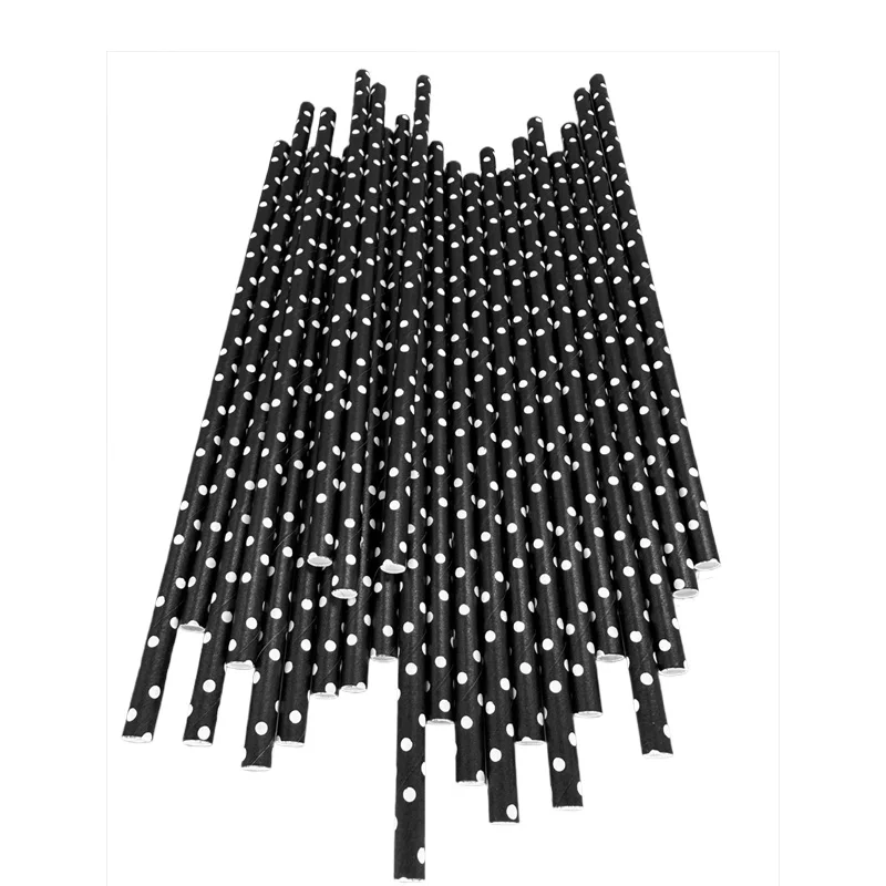 6*197mm Black White Dot Paper Straws 600 Pcs Paper Drinking Straws For Wedding Party Restaurant Juice Coffee Cold Drinks Desssrt