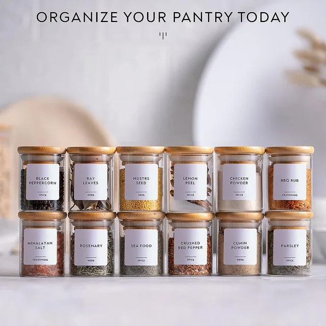 Barattoli In Vetro Con Coperchio Di Bambù - Set Da 32 Pezzi - Ermetici Per Alimenti - Foto 10
