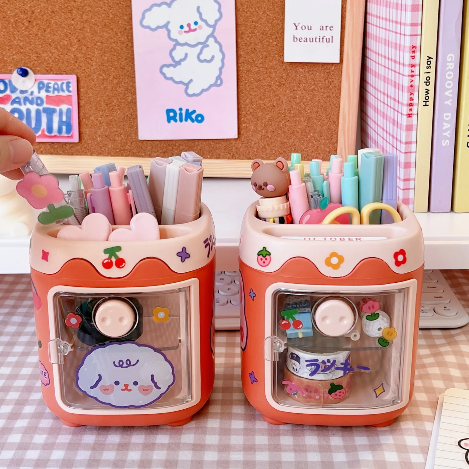 1PC Kawaii Pig Pen Pencil Pot Holder Brush Storage Container Desk Organizer Multifunction washi tape Stationery Office Supplies for pen holder,desk organizer,pen and brush holder