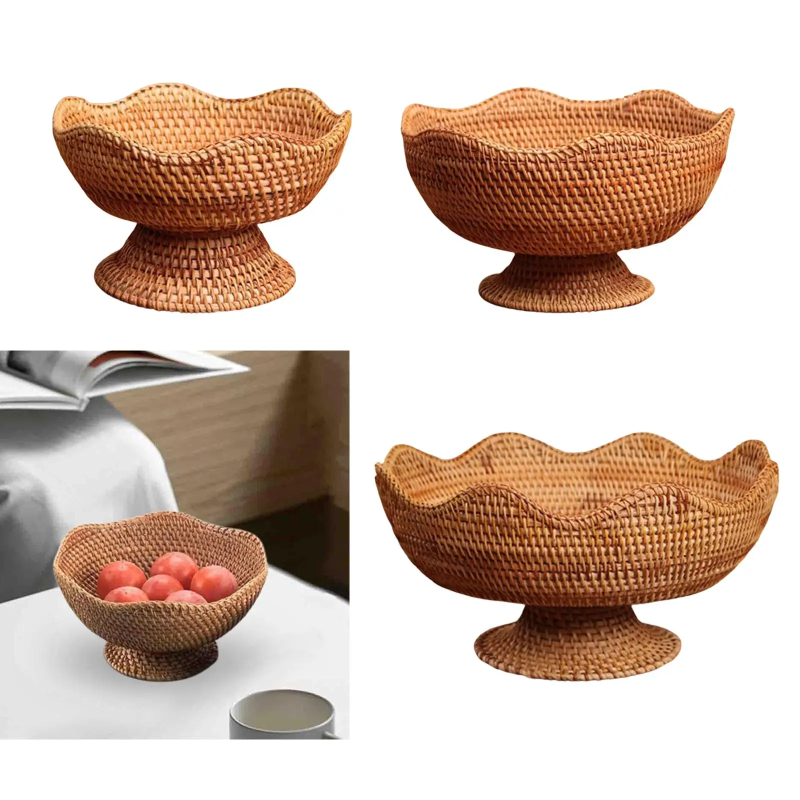Woven Fruit Basket Decorative Pantry Organizer Food Snack Serving Basket for Countertop Bathroom Picnic Party Dining Room