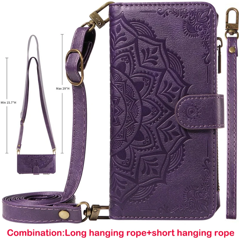 Leather Phone Case with Magnetic 9-Card Zipper Flip Wallet Holder