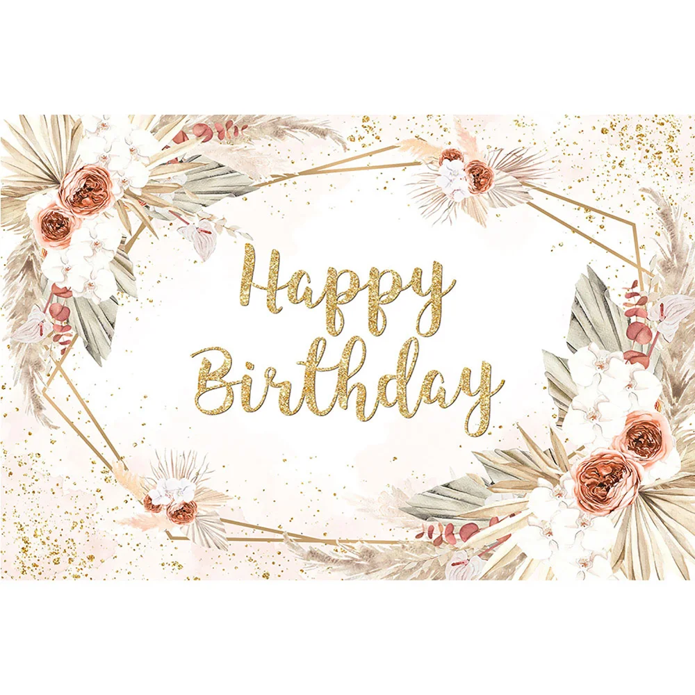 Bohemia Style Happy Birthday Photo Backdrop Boho Pink Flowers Pampas Grass  Custom Party Background GoLd Glitter Dots Decorations - AliExpress