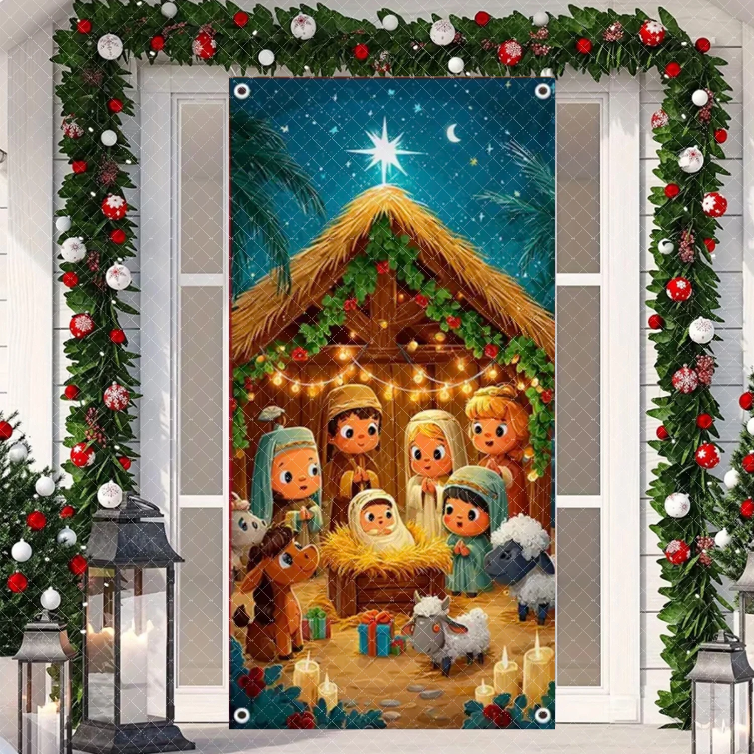 Weihnachten Neujahr Helle Sterne Tür Banner Krippe Jesus Krippe Ave Mary und Joseph Heilige Festival Liefert Party Dekor – Detail 15