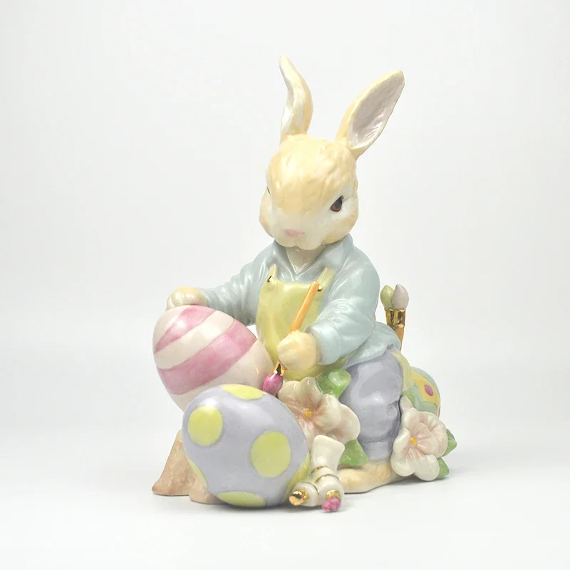 【美品】レノックス イースターエッグ ラビット 陶器置物 Lenox-セラミックのウサギと卵の置物,磁器の動物の像,子供部屋の装飾