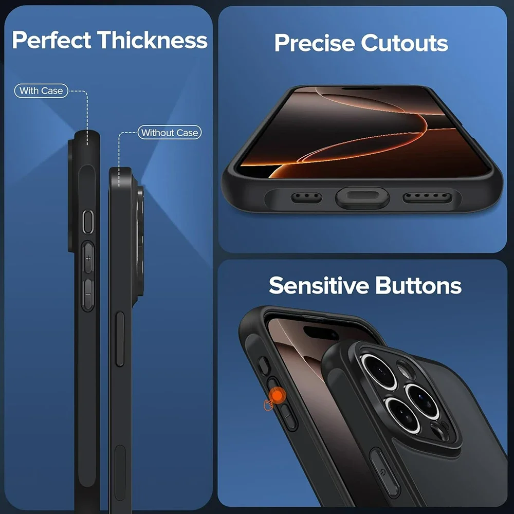 Rugged Shockproof Transparent Matte Phone Case with Hybrid Hard PC and Soft Design