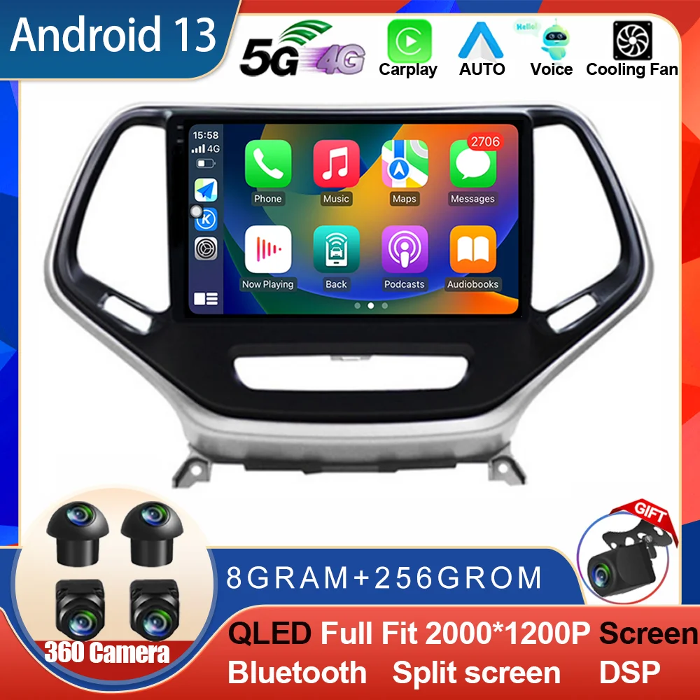 

Android 13 For Jeep Cherokee 5 KL 2014 - 2020 Car Radio Stereo Multimedia Video Player GPS DSP BT No 2din Head Unit CarPlay 4G